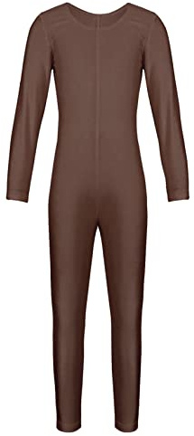 ranrann Kinder Mädchen Jungen Gymnastikanzug Langarm Body Bodysuit Overall Sport Ballett Trikot Tanz Leotard Ganzkörperanzug Einteiler Turnanzug Braun 140-152/10-12 Jahre