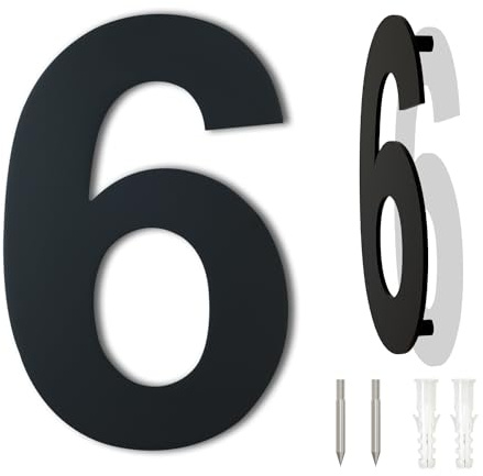 Numéro de maison extérieur moderne en acier inoxydable, hauteur 125 mm, plaqué noir (numéro 6 Six)