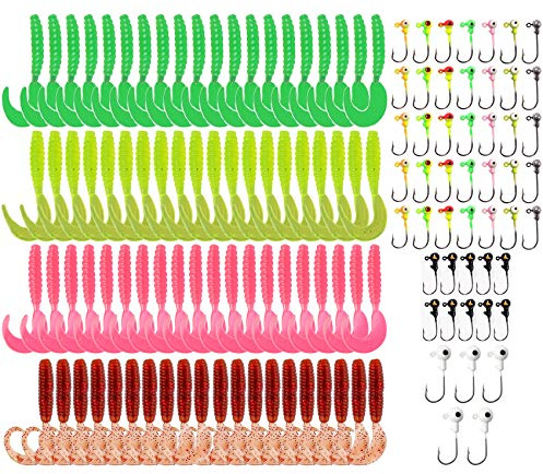 Kit Señuelo para Pesca 80 Señuelos de Vinilo + 50 Cabezas plomada
