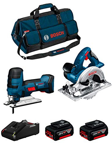 BOSCH Kit 18V BK205BAG (Scie Circulaire GKS 18 V-LI + Scie Sauteuse GST 18 V-LI S + 2 Batteries de 5,0 Ah + Chargeur + Sac)