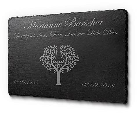 CHRISCK design Grabtafel für den Garten oder Innen- & Aussenbereich | Schiefer Gedenkstein Grabstein mit Einer Laser-Gravur für Menschen | Grabplatte frei gestaltbar mit Texten