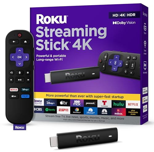 Roku Streaming Stick 4K | Appareil de Streaming Portable 4K/HDR/Dolby Vision, Télécommande Vocale Gratuite, TV en Direct