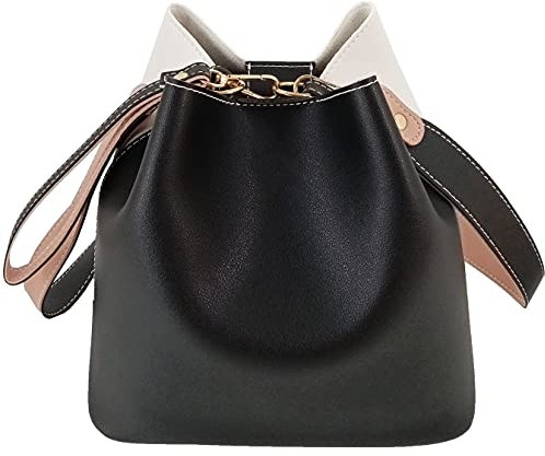 Hirooms Damen Leder Designer Schulter Casual Cross Bucket Style Satchel Handtaschen, schwarz, Large
