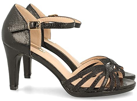shoes&blues.es Sandalia de Mujer Ankle Strap con Tacon, Tiras Finas en Pala y Pulsera con Hebilla, Ideal para Noche o Fiesta, Otono Invierno 2021
