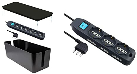 Electraline 300178 Scatola Organizzatore Cavi con Multipresa 6 posti Polivalenti Schuko + 10/16A cavo 1,5m & 62019 Multipresa 9 Posti 3 Polivalenti Schuko 10/16A + 6 Bivalenti 10/16A-Cavo