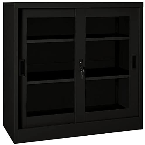 vidaXL Dokumentskåp med skjutdörr svart 90x40x90 cm stål