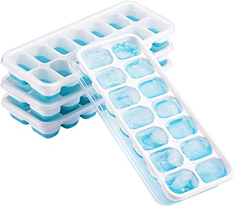 Set di 4 stampi per cubetti di ghiaccio in silicone, con coperchio, senza BPA, lavabili in lavastoviglie, facili da staccare, impilabili, durevoli per caffè, alimenti per bambini