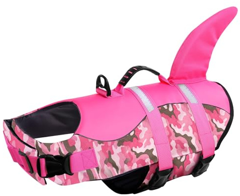 CITÉTOILE Dog Life Jacket Shark Costume for Swimming Float Pink XS | Puppy Safety Vest for Swimming Pool Beach Boating, Training Flotation Vest with Rescue Handle & Reflective Strips for Dogs