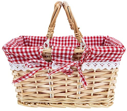 Cabilock Picknickkorb Aus Rattan Eleganter Aufbewahrungskorb Für Snacks Und Früchte Vielseitig Einsetzbar Für Gartenpartys Familienpicknicks Und Camping Mit Rotem Futter Handgefertigt