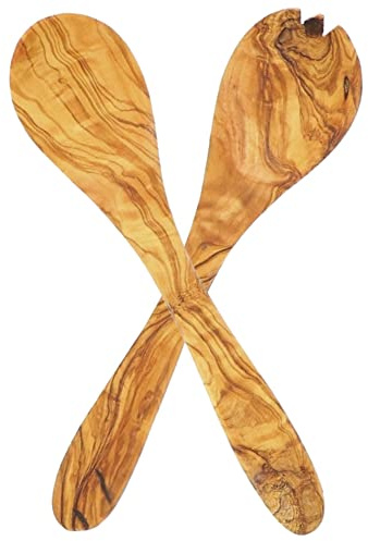 HOFMEISTER® Salatbesteck Holz 21 cm – Salatlöffel und Salatgabel aus Olivenholz, einzigartige Maserung, schont Schüssel und Salat – handgefertigt (1 Stück)
