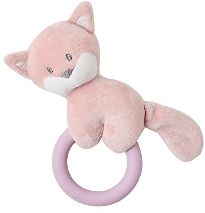 Nattou Kuscheltier-Rassel aus und Polyester mit Silikonring, Fuchs Alice, Ca. 15 cm, Alice und Pomme, Rosa