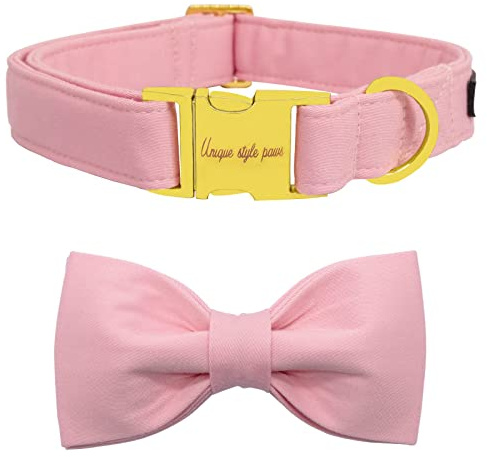 Unique style paws Hundehalsband mit Fliege, Weiches Baumwoll Halsband mit Verstärkter Goldener Metallschnalle Bequemes und Verstellbares Halsband für Kleine, Mittelgroße Hunde und Katzen