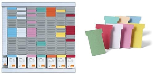 Nobo - Kit Planning Hebdomadaire Mural à Fiches T, 7 Colonnes & 24 Fentes, Indice 2, Fiches T Multicolores & Index Inclus, 2911080 & Lot de 100 fiches T pour planning, Indice 2, Violet, 2002012