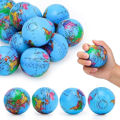 DASIAUTOEM 12 Stück Stressball Weltkugel, Knautschball Antistressball Anti Stress Spielzeug Bälle Stress Reliever Balls Dekompression Spielzeug fur Kinder Erwachsener