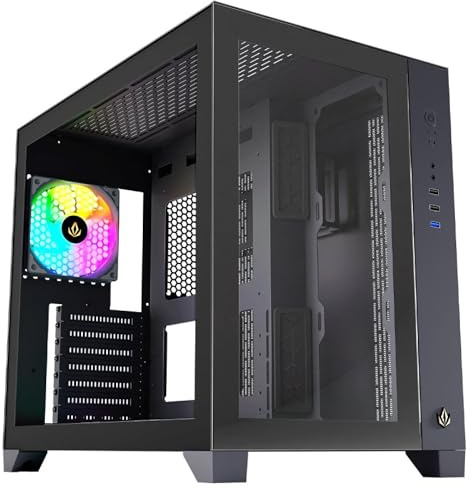 Forgeon Caja PC Tiberium ARGB Cristal Templado USB 3.0 Negra, Torre Gaming ATX con Iluminación ARGB, Panel Lateral de Cristal, Diseño para Alto Rendimiento