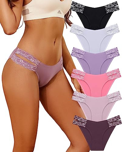 BeReady Seamless Knickers for Women Sexy Lace Seamless Underwear for Women High Cut V-waist No Show Ladies Briefs Panties Multipack