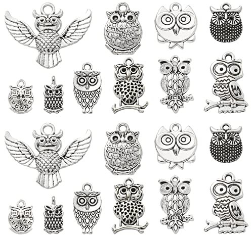 KitBeads 100 Stück Eulen-Charms, gemischte Stile, Halloween-Vogel-Charms, antike Tiere, Eulen-Anhänger für Schmuckherstellung, Armbänder,
