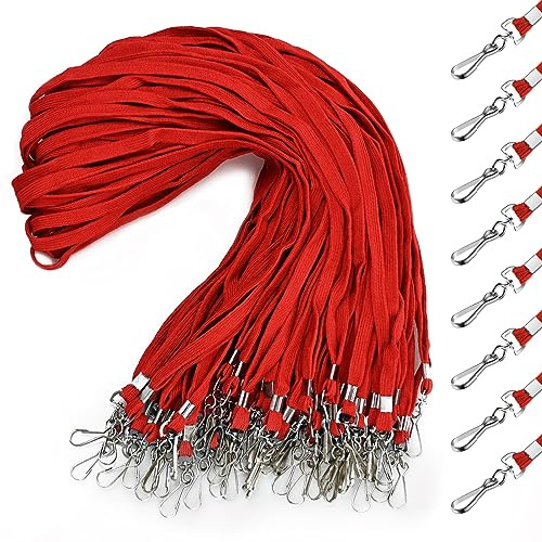 koorito 50 Pcs Badge Lanyards Flat Lanyards for ID Badges Bulk lanyard with Swivel J Hook Clip for Office Worker, Student, Teacher (Red)