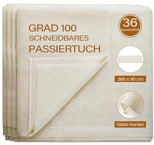 eFond Passiertuch, 360x90cm Käsetuch Feingewebt Dichtegrad 100 Passiersieb Ungebleichte Reine Baumwolle Seihtuch, Flusenfrei Und Ultrafeinmaschig Filtertuch, Nach Bedarf Zuschneidbar (36 Quadratfuß)