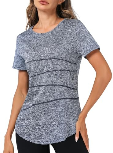 Terecey Sportshirt Damen Kurzarm Mesh Rücken Funktionsshirt Navy Blau