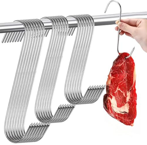 PMELCXD 30 ganci da macellaio – Ganci a S in acciaio inox di alta qualità – Migliora il tuo gioco di affumicatura perfetto per carne, pentole e molto altro ancora