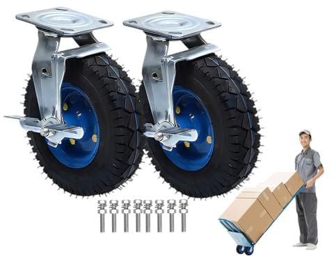 2 Stück Gummi Transportrollen, Geräuschlose Schwerlast Bockrolle Ø 150/200/250MM Keine Spuren & Leise Leicht Zu Installieren 360 Grad Drehbar Lenkrollen Mit Bremse, Transportwagen
