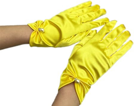 Whakano 1 Paar Handschuhe Kurz,Satin Handschuhe,Brauthandschuhe,Elegante Kurze Gloves mit Schleife,Vintage Damen Handschuhe,für Halloween,Bankett,Party,Hochzeit,Tea Party Zubehör,Gelb