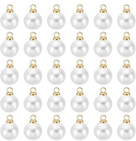 PATIKIL Charm di Perle da 8mm 100pz Perle Finte per Ciondoli Bianco Dorato | Bellissime per Creare Gioielli, Braccialetti, Orecchini, Collane, Artigianato per Matrimoni