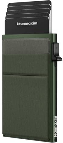 Manmaxim Cardholder Herren, Kleine Geldbörse Herren Slim Wallet, Kartenetui mit Münzfach, RFID Blocker Portemonnaie, Pop up Kreditkartenetui Metall Aluminium Grün 5 Karten