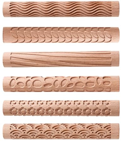 TALOEYH 6 Stile Tonmodellierungs-Musterwalzen, holztexturierte Walzen Handgefertigte Tonwalze Texturierte Handwalze Töpferwerkzeuge für DIY-Basteln (Typ 2)
