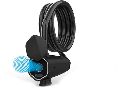 SMARTPASS Fingerabdruck-Fahrradschloss 1,5m wasserdicht, Sicherheits-Fahrradschloss mit Fingerabdruck-Sensor, Diebstahl-Schutz für Fahrräder, Schwarz
