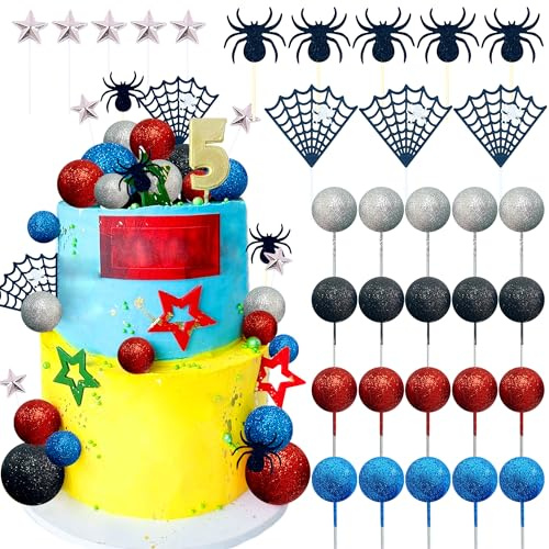 JeVenis Superhelden-Geburtstagstortendekoration, Superhelden-Partygeschenke, Cupcake-Kuchendekoration, Spinnenkuchendekorationen, Spinne, Geburtstagsparty