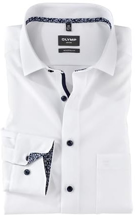 OLYMP Herren Oberhemd Langarm Luxor,Uni,Luxor modern fit,19 Global Kent,Weiss 00,44
