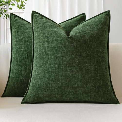 Sungeek 2er Set Chenille Kissenbezüge, Weich Dekorativ Zierkissenbezüge Umwickelte Kante Kissenbezug Dekokissen Deko Bezug Einfarbig Kissenhülle für Sofa Schlafzimmer Wohnzimmer (50x50cm, Grün)