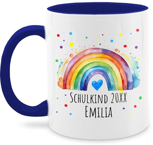 Tasse Tassen 325ml - Einschulung Schulanfang - Schulkind 2026 Regenbogen mit Name - 325 ml - Dunkelblau - mädchen personalisierte einschulungsgeschenke schulanfänger 2025 glühweintassen geschenke