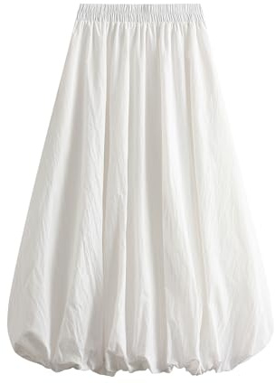 Women Casual Balloon Skirts Y2k Solid Color High Waist A-Line Bubble Skirts Flowy Going Out Puffball Skirts (A-a-White, ONE Size)
