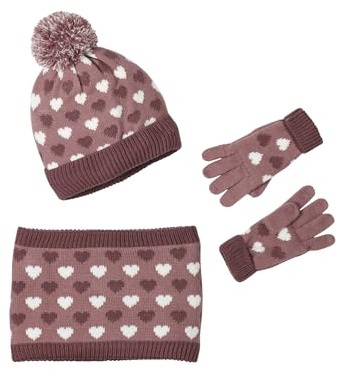 Vertbaudet Mädchen-Set: Mütze, Rundschal & Handschuhe, Herzen graublau 86/98