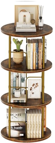 Generisch 360° Drehbares Bücherregal, Bodenstehendes Bücherschrank Aus Holz, Bookshelf Mit 3 Ebenen, Verstellbare Ebenen, Standregal, 45×45×97cm, Vintage-Braun