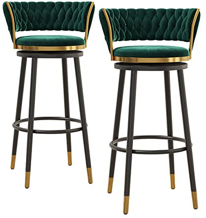 Moderne Barhocker aus Samt, drehbar, Thekenhöhe, 2er-Set, mit niedriger Rückenlehne und Fußstütze, gepolsterte Kücheninselstühle mit Fußstütze, stilvolle Thekenhöhe, Drehhocker für Bartheke