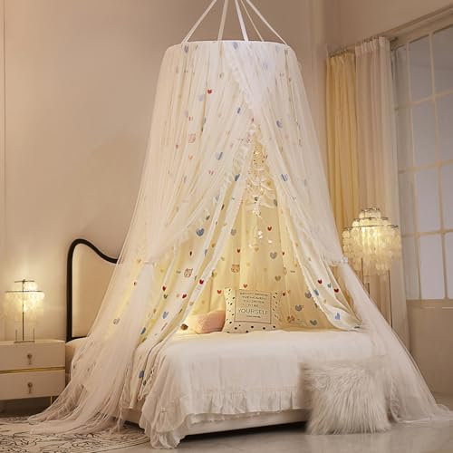 JUMUAO Doppellagig Baldachin Betthimmel,Groß Betthimmel Kinder Babys Bett,Baldachin Kinderzimmer,Kinder Moskitonetz,Rund Hängende Moskiton für Mädchen & Jungen,Waschmaschinenfest Höhe 250cm (Weiß)