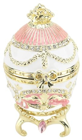 NOENNULL Metal Jewellery Box Egg Style Jewellery Box Enamelled Hinges Jewellery Organiser Ring Earrings Jewellery Box Vintage Trinket Box Collector's Home Decoration