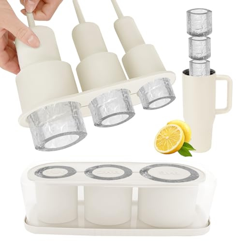 Lociban Bacs à Glaçons en Silicone avec Couvercle, Moule à Glaçons pour Tasse Stanley, Plateau à Glaçons, Sans BPA, Bac à Glaçons pour 40Oz Café Whisky Boissons (Blanc)