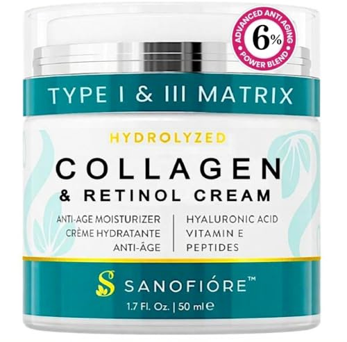 Collagen Face Cream with Retinol Anti Aging Moisturizer | Type I & III Collagen for Firm Look |10k ppm Retinol for Smooth Wrinkles & Even Skin Appearance | Women & Men,1.7 fl.oz