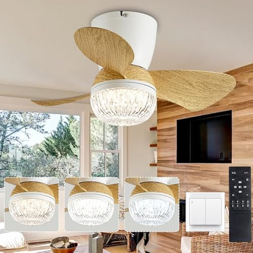 56CM ventilador De Techo Con Luz Silencioso Pequeño Lampara Ventilador Techo Dormitorio Infantil Ceiling Fan with Light and Remote Control 6 Velocidades Regulable Dormitorio, Habitación Infantil