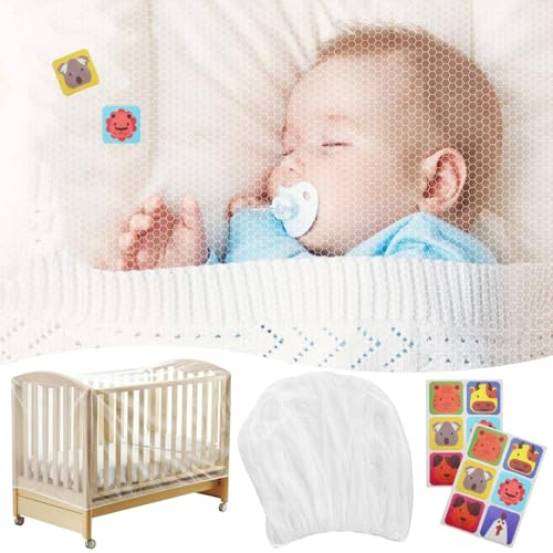 Moustiquaire Lit Bebe,Filet Anti-Moustique pour Lit Parapluie,Moustiquaire pour Berceau de Bébé,pour Berceaux et Parcs,avec Stickers pour Plupart des Lits Bébé