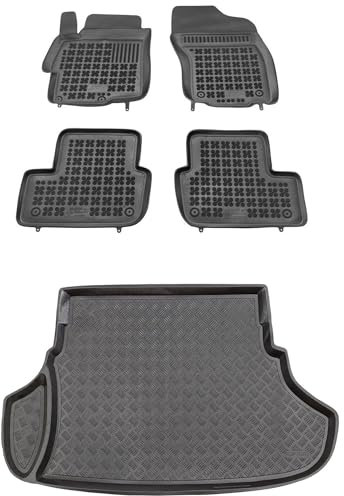 SMK Satz Gummifußmatten und PE Kofferraumwanne für Mitsubishi Lancer VIII 2008-2016 Verbessern Sie Ihren Reisekomfort mit Antirutschmatte Auto - Allwetter fußmatten Auto, Schutz vor Verschmutzung