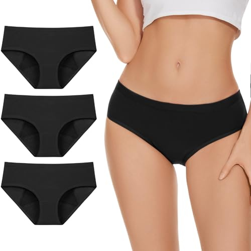 ALLBASE Women's High Absorbency Period Underwear - Leak-Proof & Reusable Menstrual Pants for Heavy Flow Days - 3 Pack,Black,Small