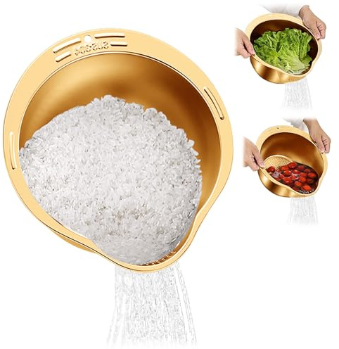 tazón para colador de arroz de acero inoxidable con escurridores laterales, filtro de arroz de malla fina, coladores finos para quinua para limpiar frutas, verduras, frijoles, herramienta de cocina