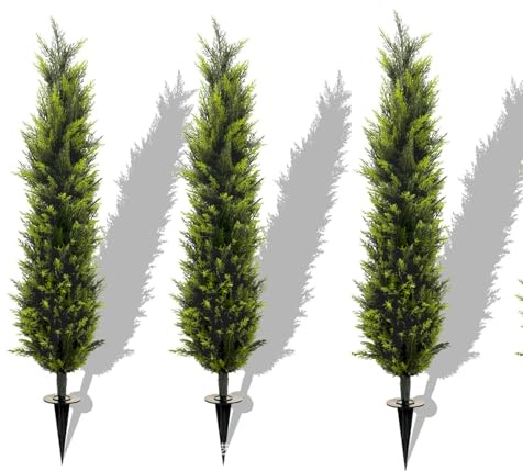 Konstgjorda cypress julgranar, realistiska fuskväxter för inomhus- och utomhusdekor, enkel installation med markspik
