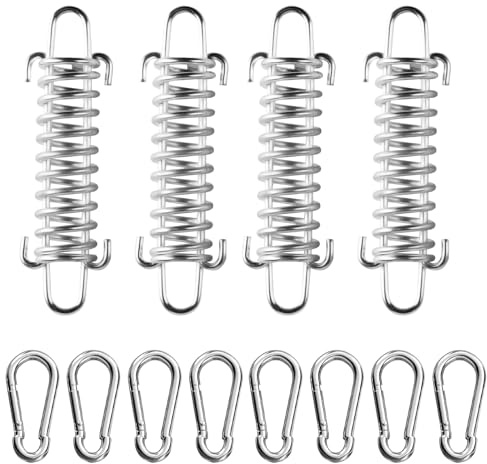 4 Stück Edelstahl Zugfedern mit Haken, Spannfeder Befestigung Sonnensegel Befestigung Set, Zugfeder Spannfeder Sonnensegel mit 8 Karabinern für Campingzelt Markisen Outdoor